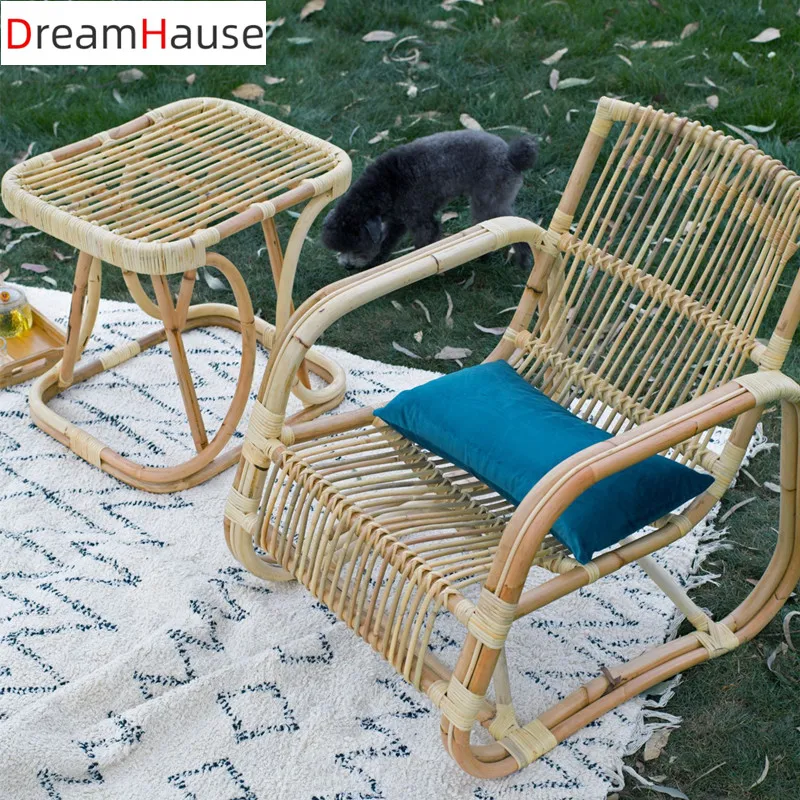 Dreamhause из натурального ротанга алюминиевый каркас стула тканые один балкон кресло для отдыха Nordic гостиная спинкой