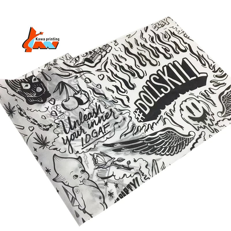 White silk paper with black logo / black logo on white tissue paper / black tissue wrapping paper with white logo printed