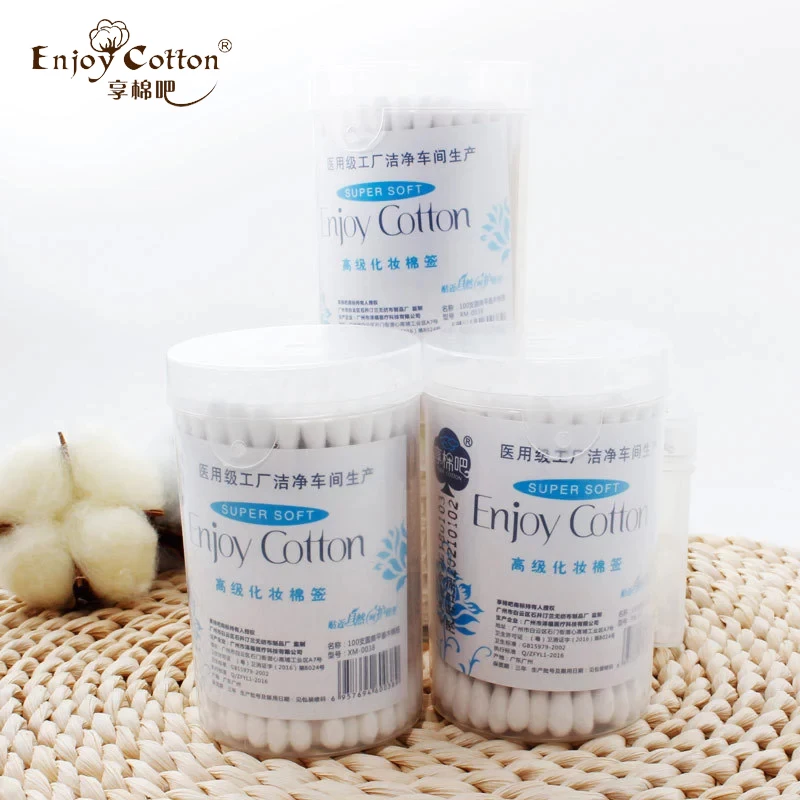 2021 Portable Round Wooden Stick White Cotton Swabs Cleaning Stick Ear Buds 100Pcs