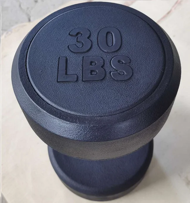 Top quality exercise products Fixed Round Head Black Rubber Coated Dumbbell in LB With contoured handle for gym training