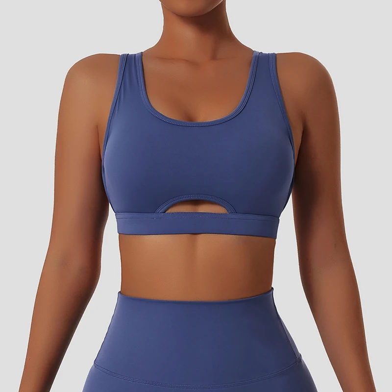 Unique Fitness Yoga Wear Sexy Strappy Back Recycled Nylon Sports Bra Custom