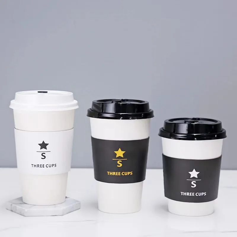 Custom Cold Drink Milk Hot Chocolate Cappuccino Packaging 210ml 200ml Bio Degradable Disposable Coffee Paper Cups with Sleeve