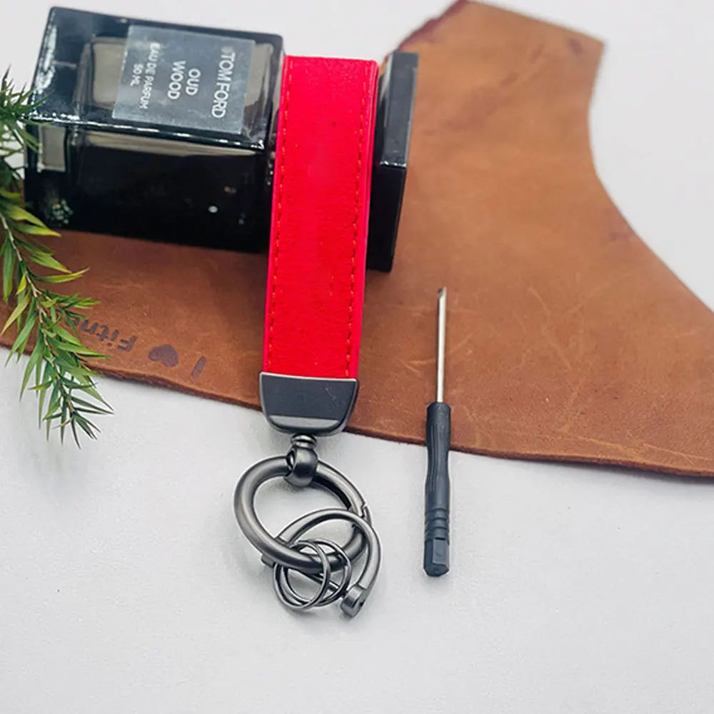 Suede Car Logo Customized Keychain Ring Vintage Leather Zinc Alloy Key Chain Keys Holder Universal Luxury Keyring Auto Gift