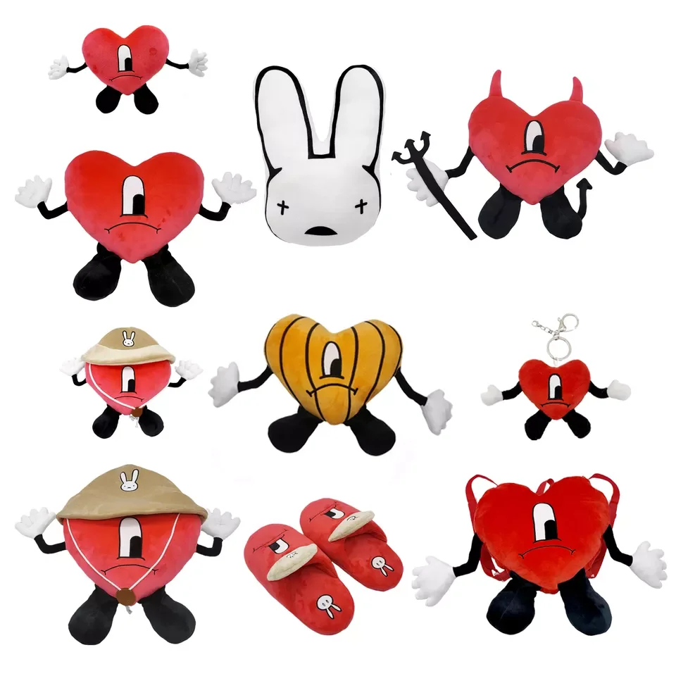 HUAYI New Arrival Custom Bad Bunny Plush Red Heart Customize Plush Pillow stuffed plush toys Bad Bunny Heart Plush toy