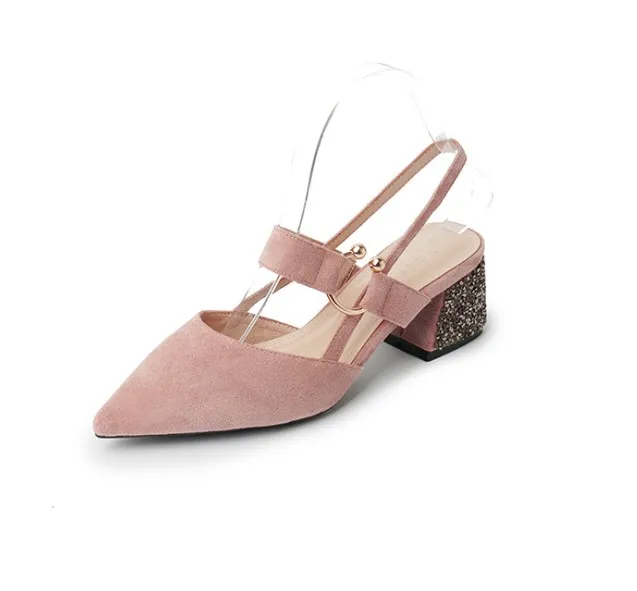 NANA rubber sole sandals female dress shoes, new 5cm high heels rhinestone pointed dress shoes,faux suede leather shoes