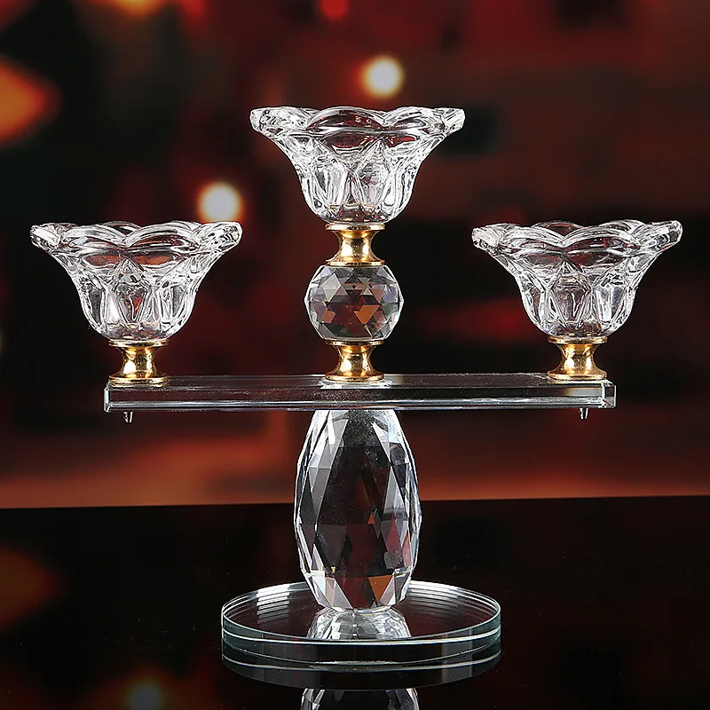 Factory new design tall crown shape glass crystal candle holder candlestick