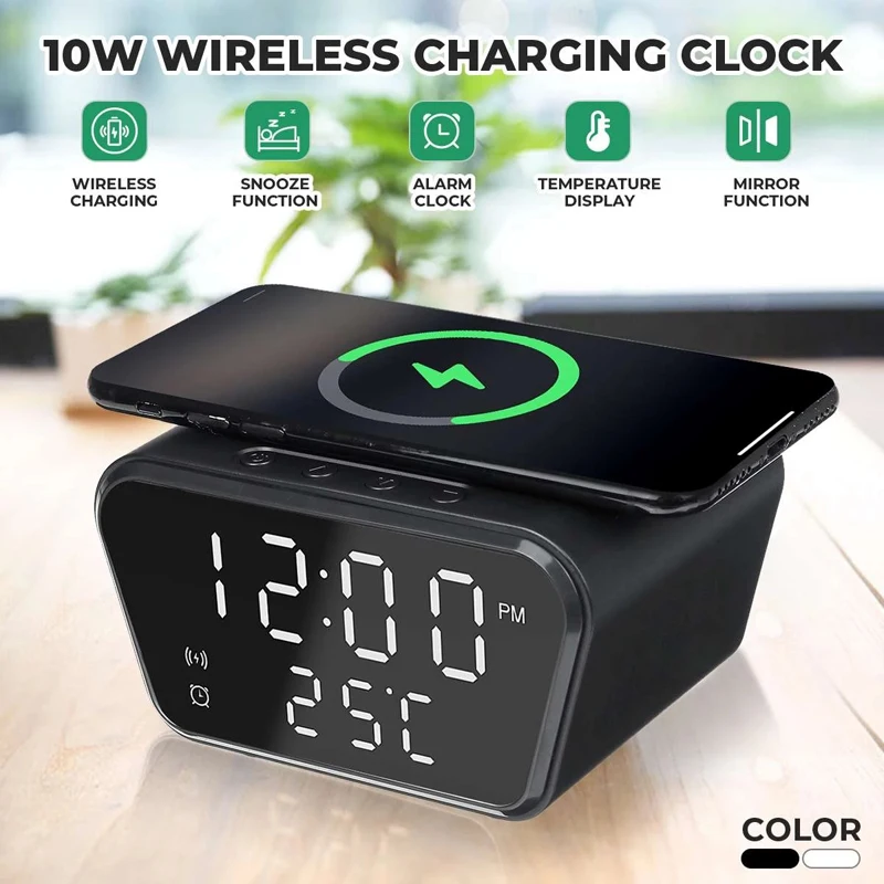 2021 factory patent Temperature digital led display alarm clock 3 in 1 15W type C fast wireless charger