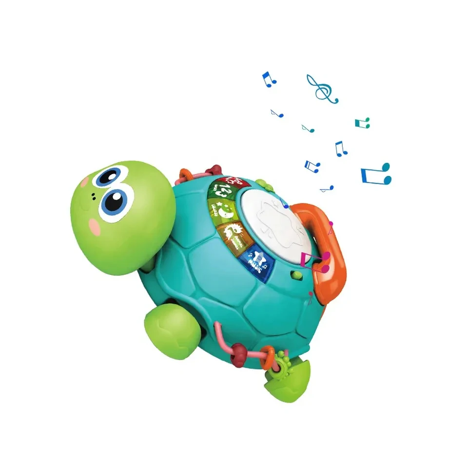 China multifunctional plastic induction crawling cartoon telephone learning drum battery musical turtle toy educational
