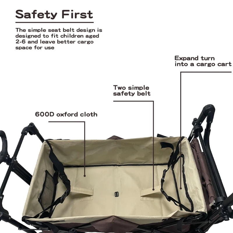 2 in 1 Foldable Camping Wagon Cart Outdoor Carry Kid Baby Stroller Cargo Wagon Stroller Waterproof Canopy Shopping Travel