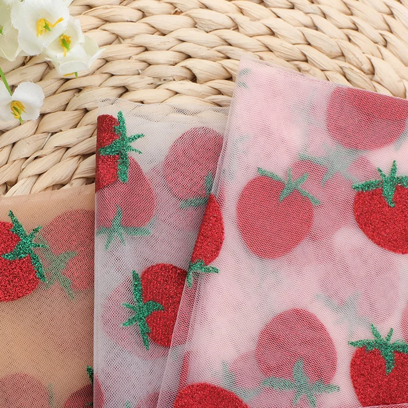 Wholesale shiny glitter strawberry swiss tulle lace fabric for dresses LT21745