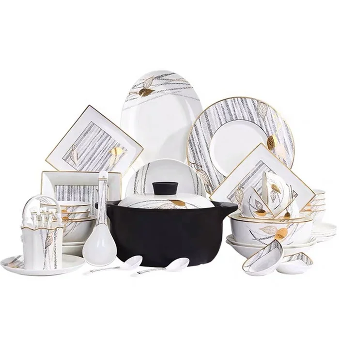 Complete porcelain tableware Royal fine bone china dinner set Luxury design bone china dinnerware Beautiful dishes for guests