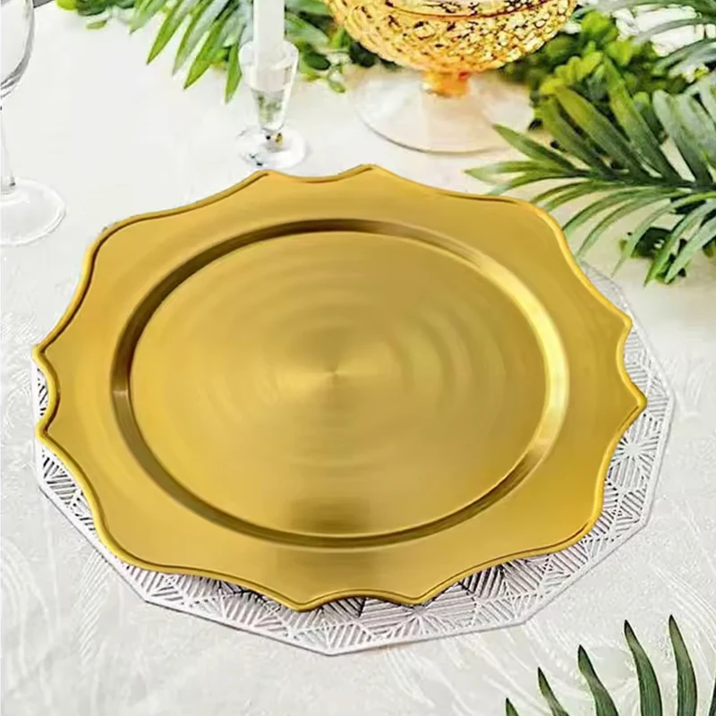 Wholesale 13 Inch Plastic Wedding Party Table Decorative Dinner Base Dishes Under Plates Gold Brushed Metallic Charger Plates
