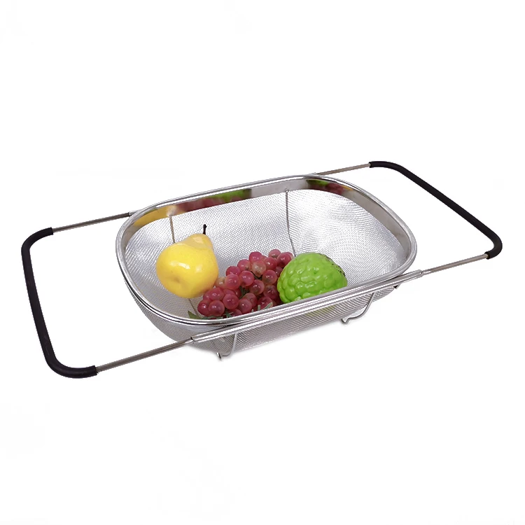 Kitchen Tools Gadgets Draining Vegetable Fruit Basket Stainless Steel Extendable Mesh Over The Sink Colander Strainer Basket
