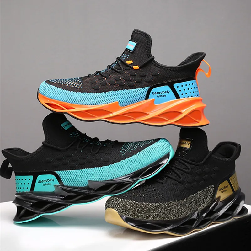 Bulk Wholesale Customized Bright Color Fly Knit Durable Blade Zapatillas Sport Shoes Running Men Casual Sneakers