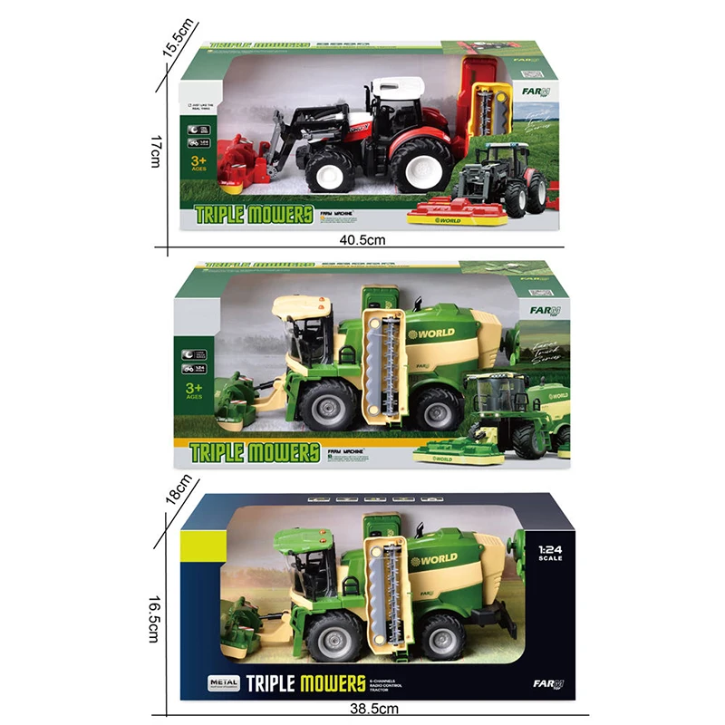 1:24 Lawn Mower Children Play Gift 6 Channel RC Truck Tractor Juguete Metal Rapping Machine 1:24 2.4G RC Farm Harvester