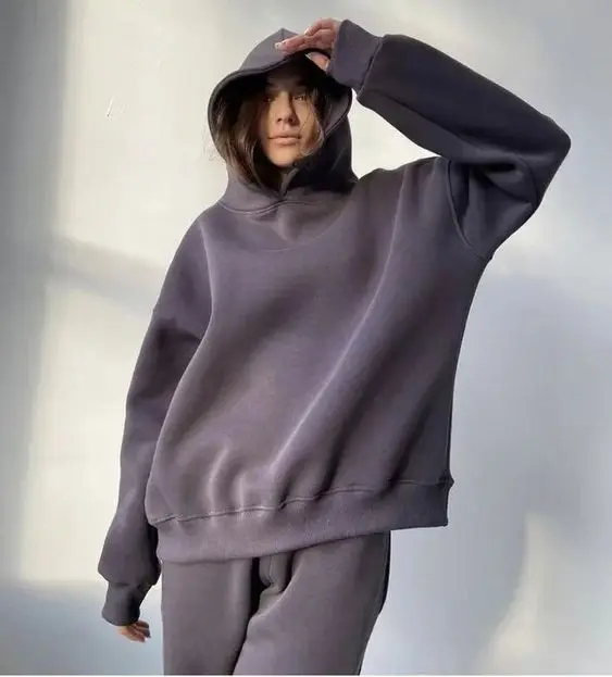 Fashion Women Hoodie Dresses 100% cotton French terry plain sweatshirt oversized long sleeve dress hoodies dress with pockets