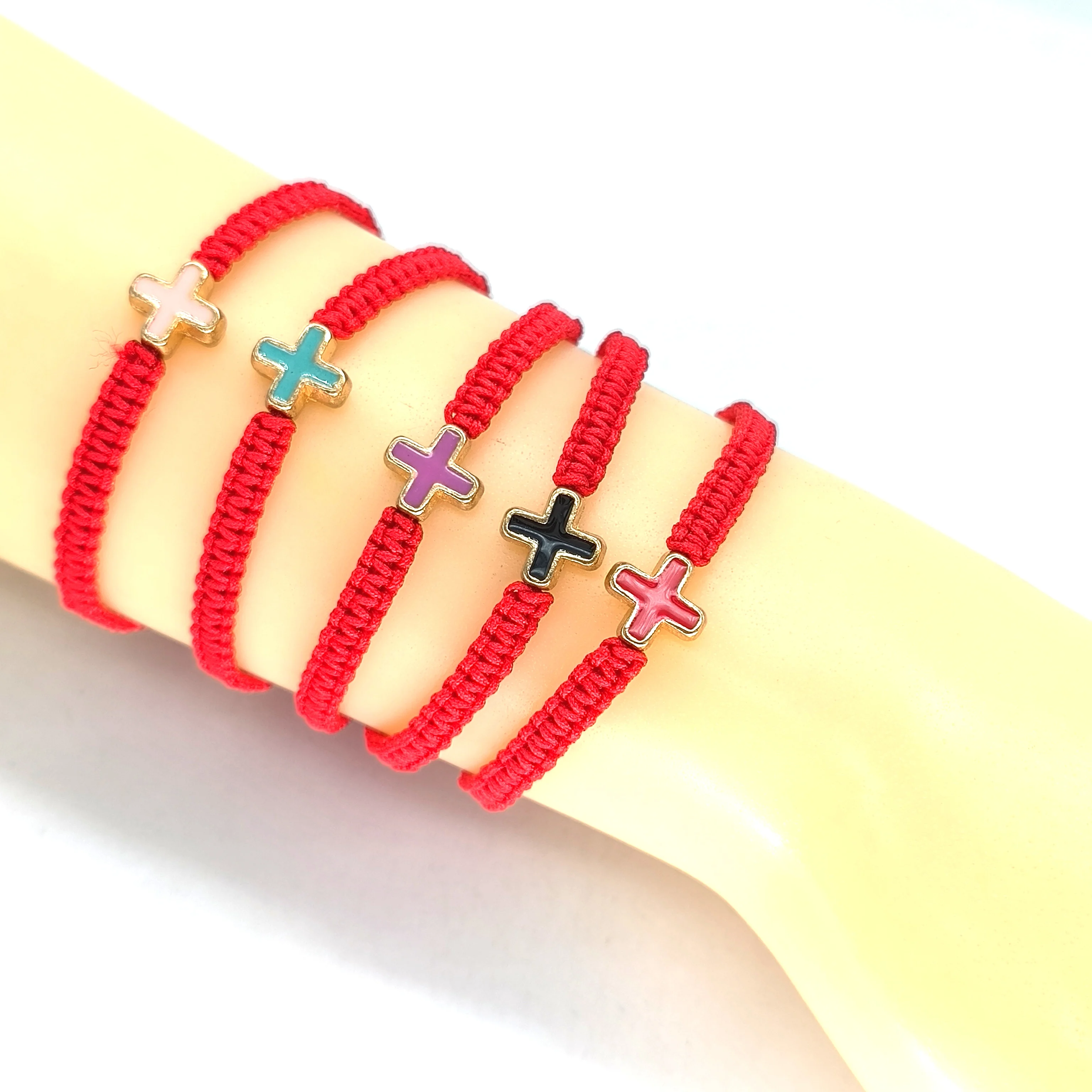 LC202404239 wholesale fashion handmade women men adjustable pink dainty red prayer rope string Jesus color cross bracelet