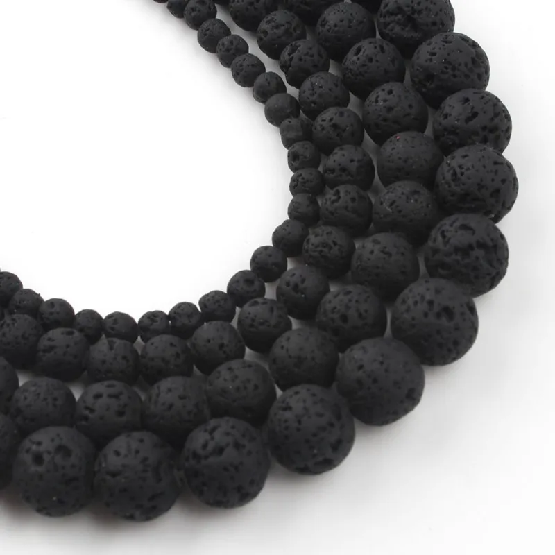 Wholesale Black Rubber Lava Stone Beads 4/6/8/10MM Volcanic Rock Round Loose Beads for Jewelry Making