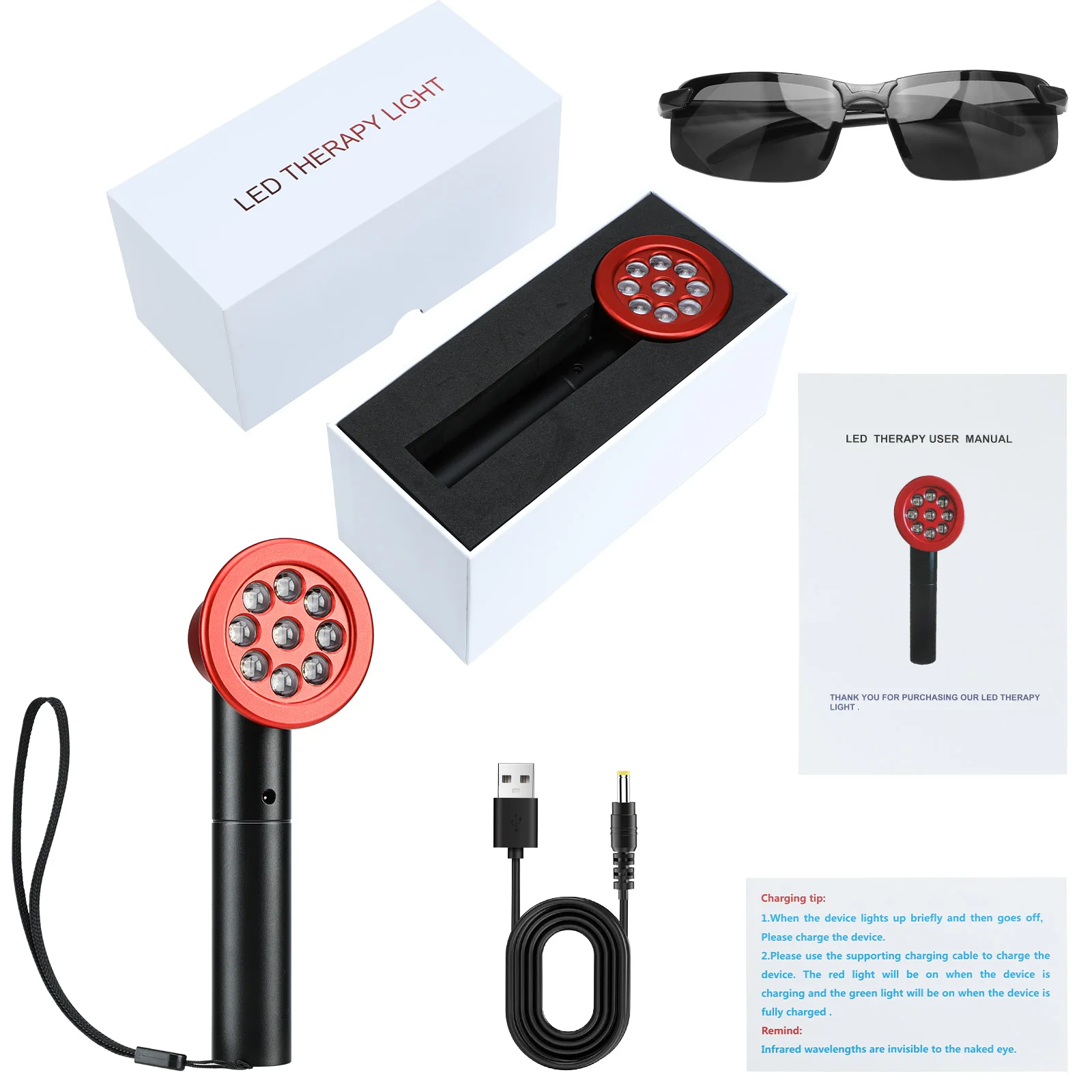 MEETU customized 630nm 660nm 850nm Red Near  Infrared Light Therapy wand portable Red led Light device PDT skin care red light