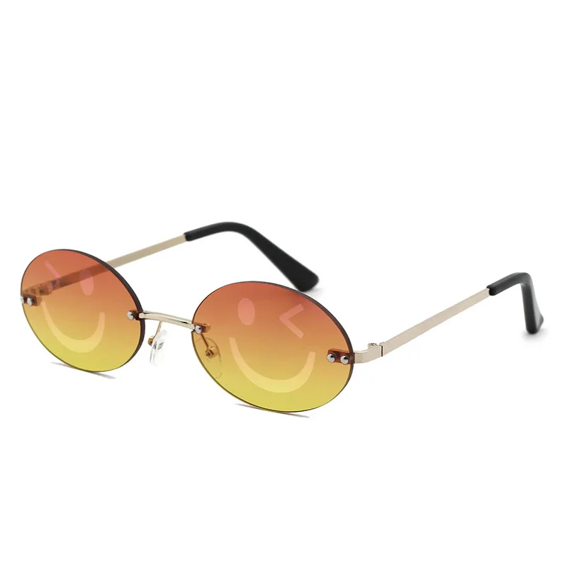 VIFF HM21444 Smile Face Oval Emojis Shade Glasses Rimless Fashion Sunglasses for Adult
