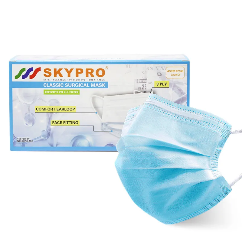 ASTM MF2100 Level 1 Melt Blown Spunbond Surgical Mask with Filter Blue  face mask material disposable for adult