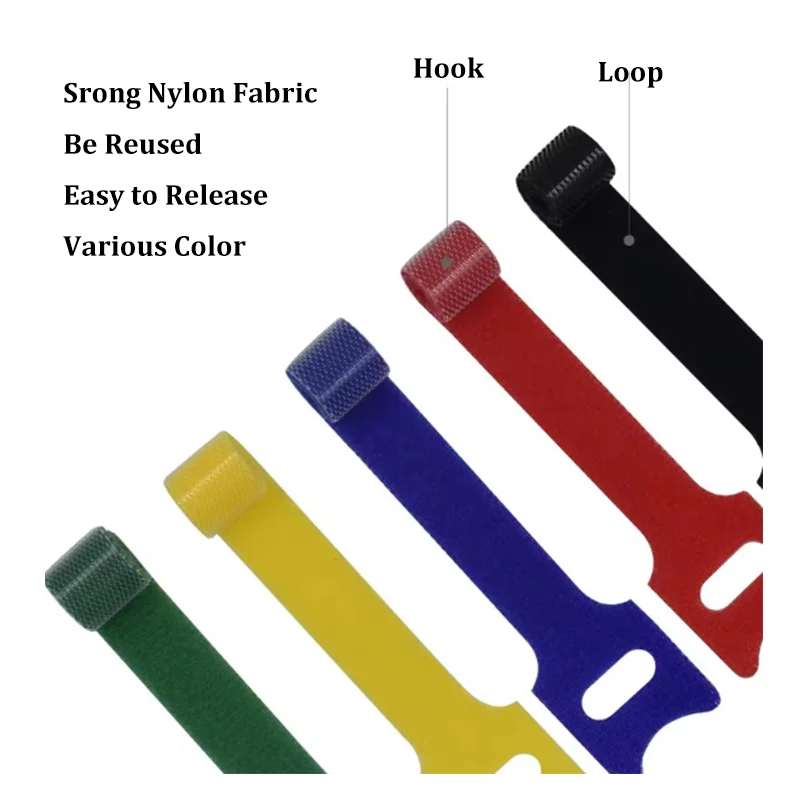Customizable Size Self-Adhesive Cable Ties Adjustable Hook and Loop Fastening Cord Fastener with Printed Logo for Accessories