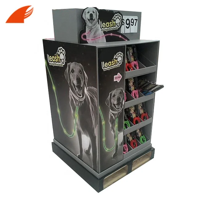 China Customized Pet Products Corrugated Cardboard Pallet Display With Plastic Hooks