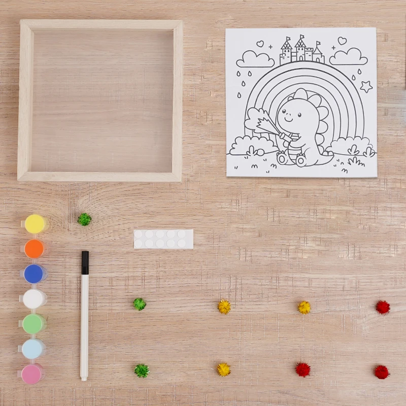 customization new wooden frame 7 pieces painting toy picture by numbers Frame painting kit for kids