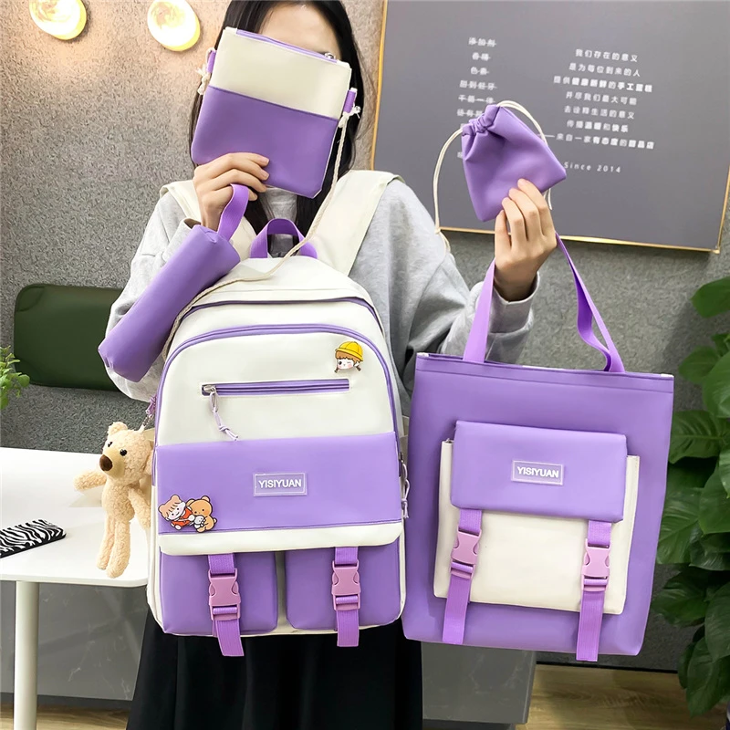 Hot Sale 3-piece Set Large Capacity Backpack With Rabbit Pendant Lunch Bag School Pencil Case Set Portable Book Bag Set