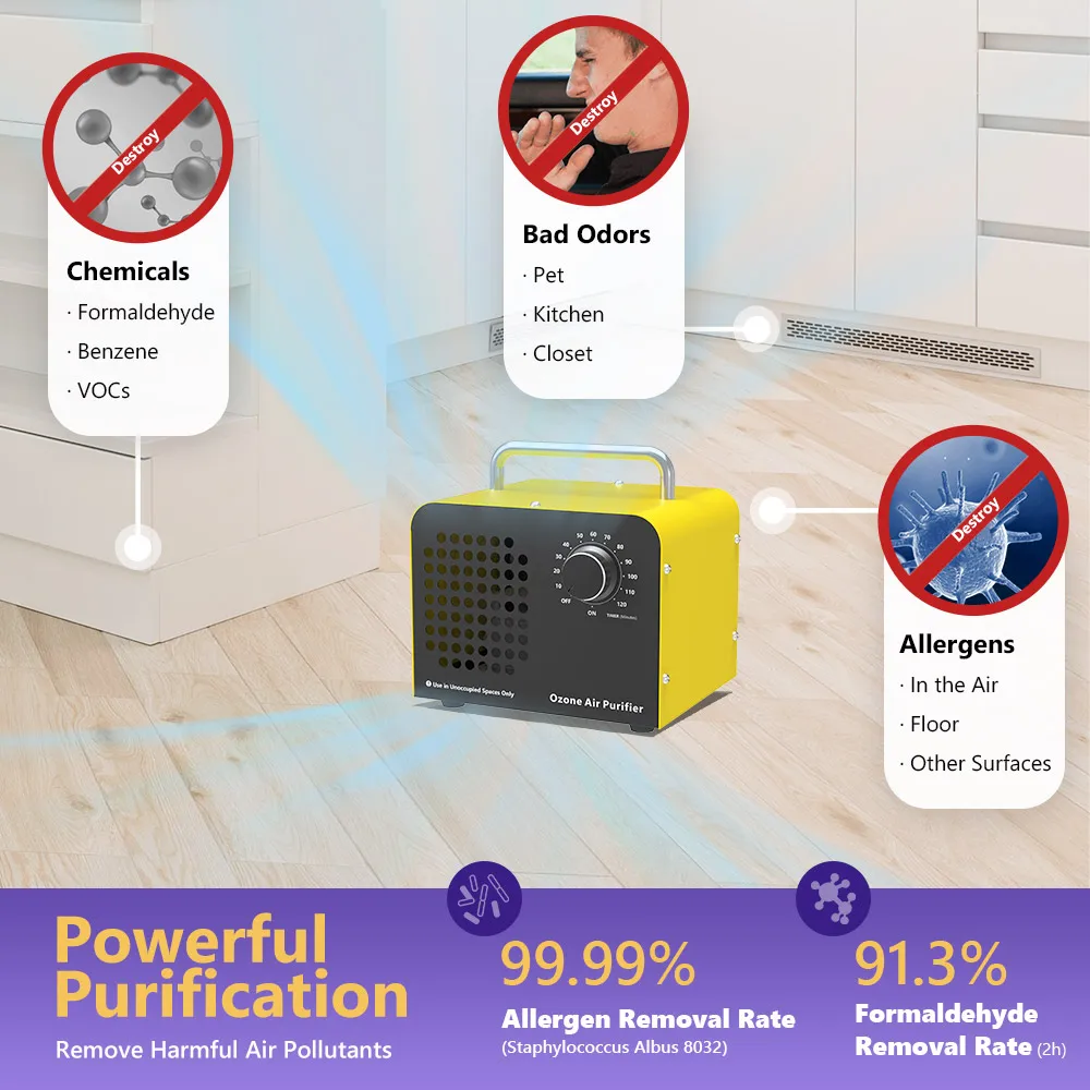 5g Portable Ozone Generator O3 Air Treatment Hotel Household Car Deodorization Stainless Steel Ozone Machine for Home Use