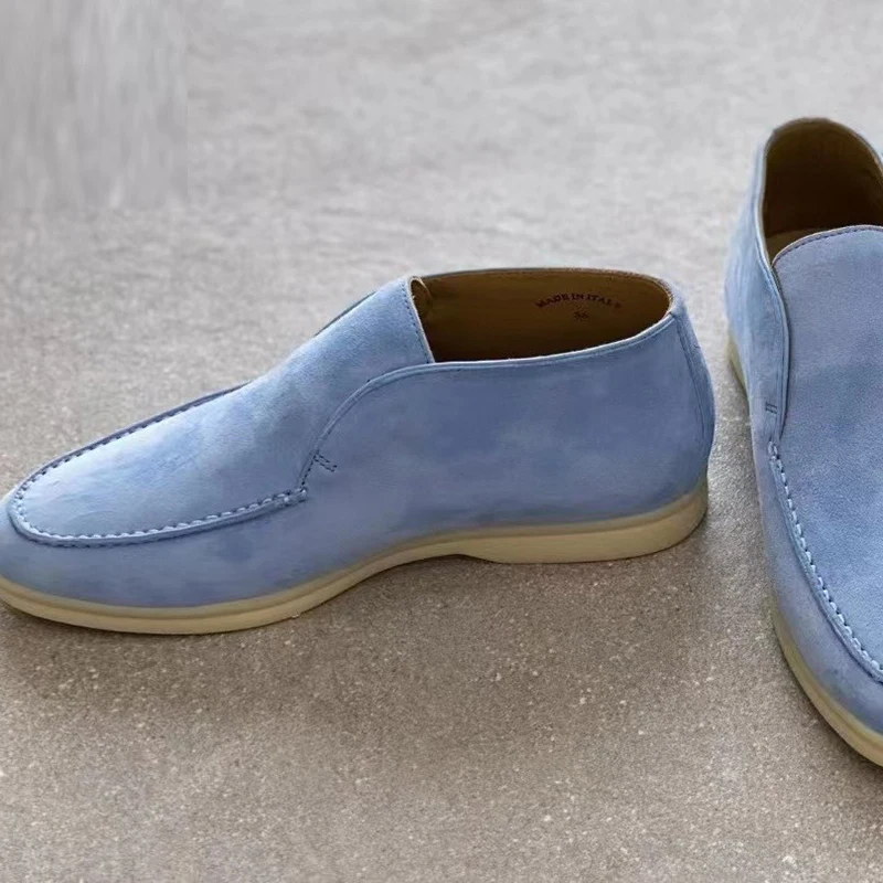 LP Luxury Unisex Loafer Shoe Kidsuede Upper Flat Casual Metal Fringe Decor Winter Season Walking Slip-On Breathable Comfortable