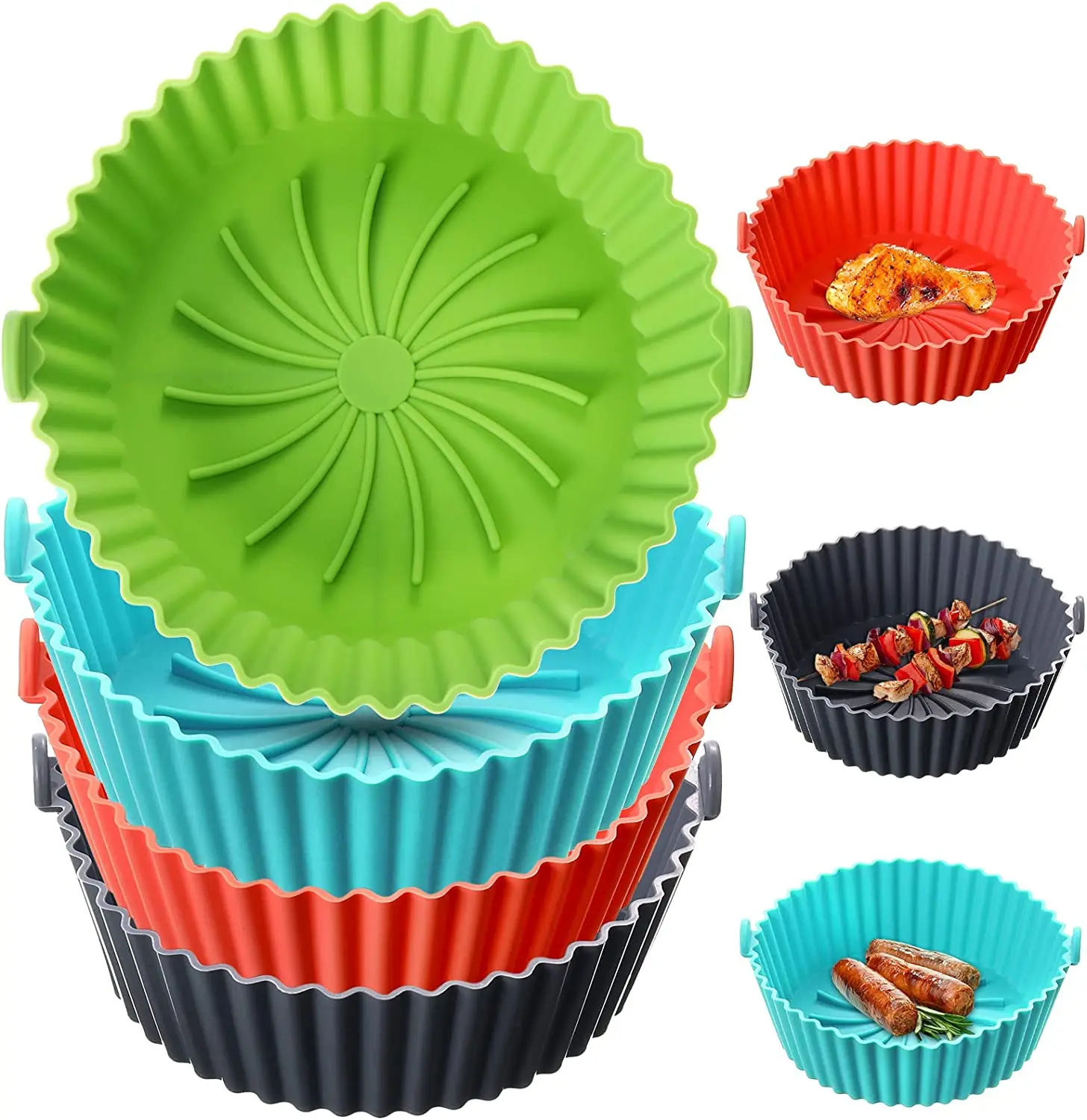 Liners Pots Recycling 2-pack Air Fryer Silicone 2 Pack Air Fryer Foldable Basket for 3 to 5 Qt Baking Dishes & Pans Silicone