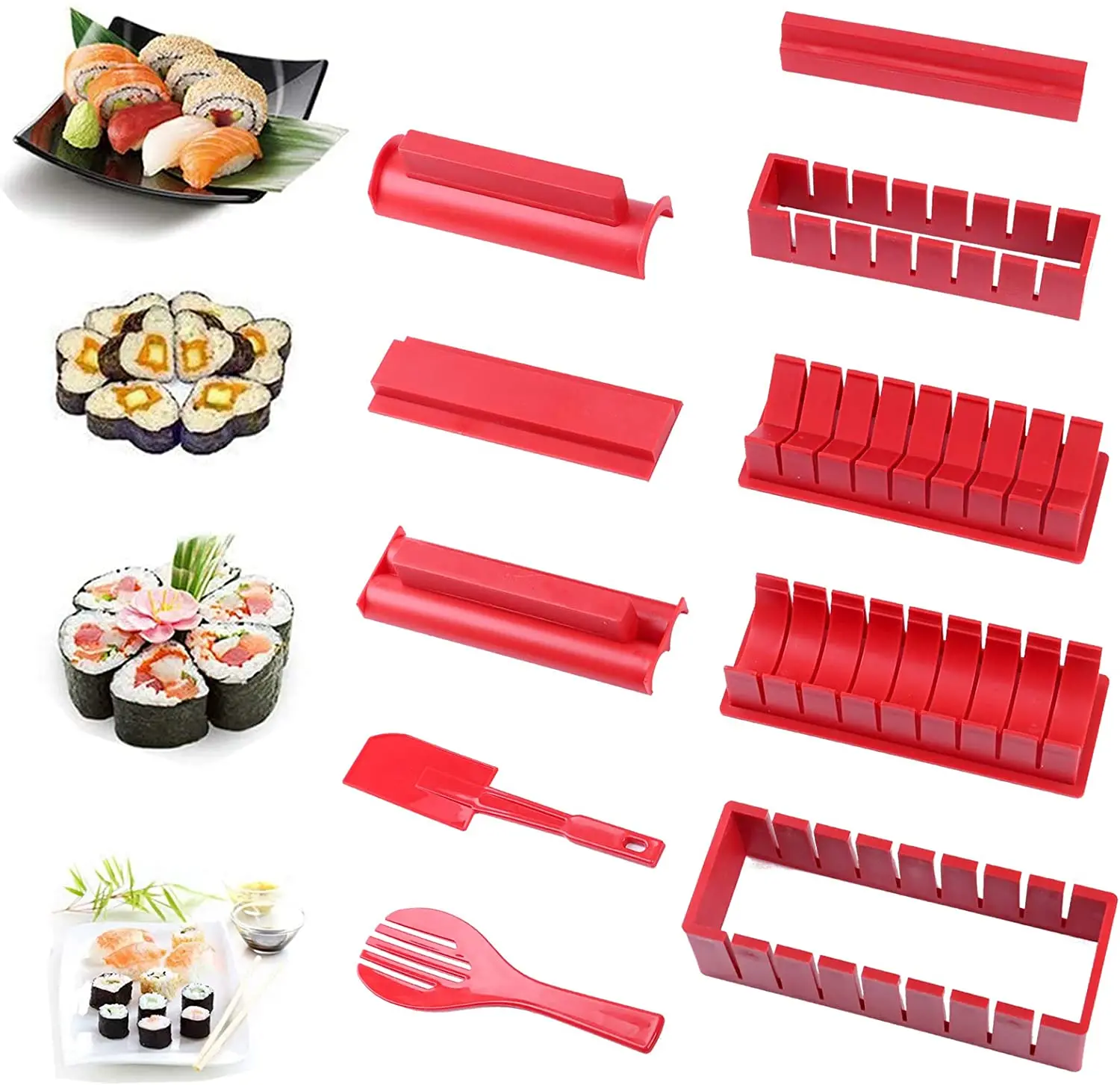 Red DIY Plastic Sushi Maker Homemade Sushi Maker Machine Durable Non Toxic Food Grade Japanese Style