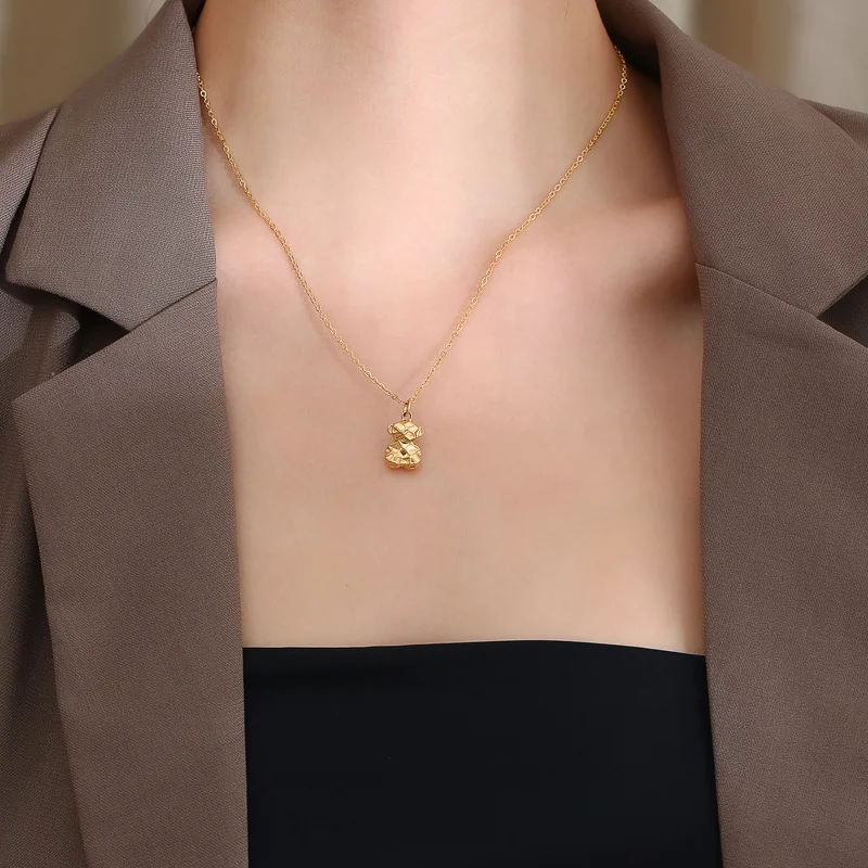 Wholesale 10 * 15mm Stainless Steel Gold Geometric Cute Cartoon Teddy Bear Animal Jewelry Necklace