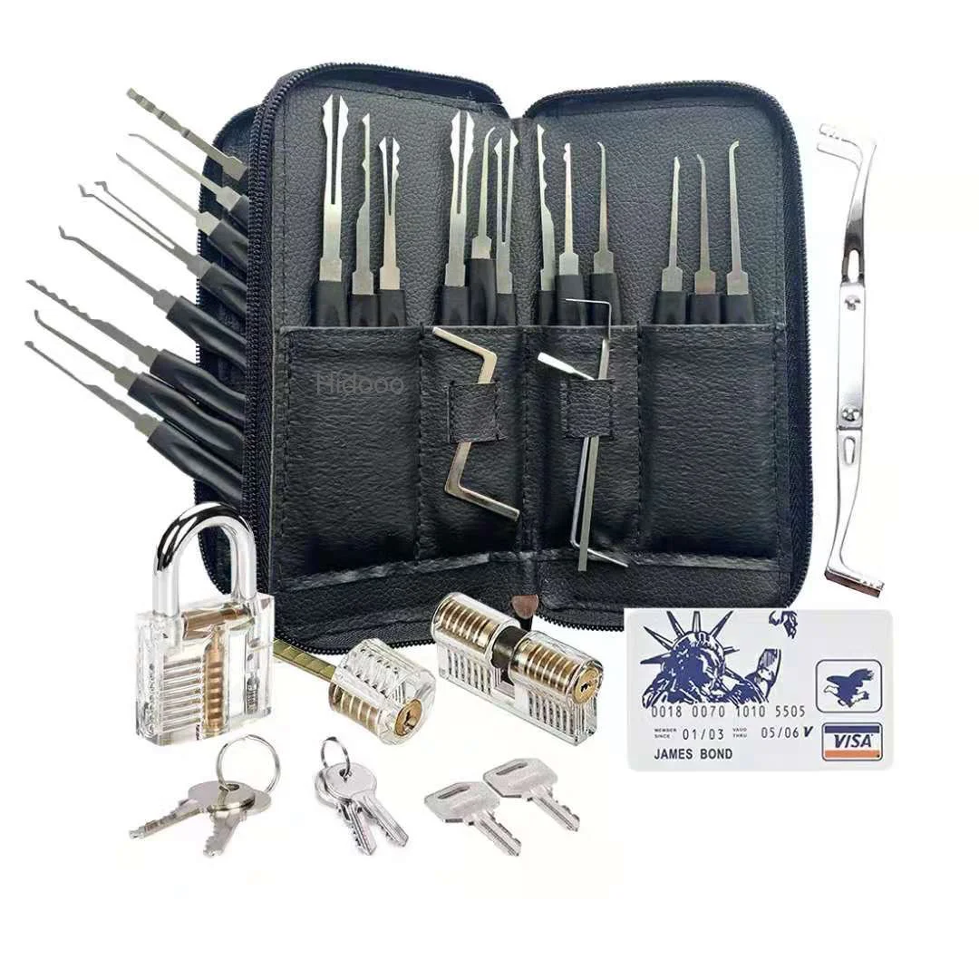 24PCS Lock Picking Set with black Bag + 3 PCS  Practice Lock Set Transparent Padlock Training Locksmith Tools