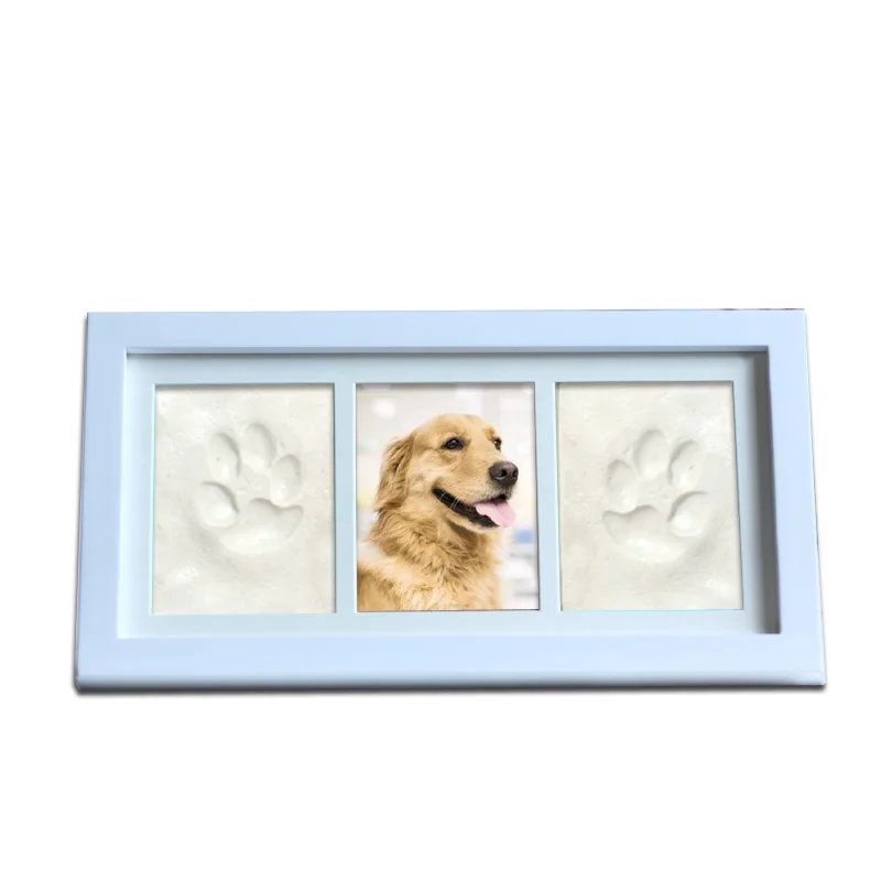 Pet Paw Print Imprint Kit Clay memorial keepsake Wooden Photo Picture Frame for Dog or Cat
