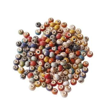 XUQIAN Hot Sale 6mm Round Flower Glazed Ceramic Loose Beads for DIY Necklace Bracelet Jewelry Making Accessories