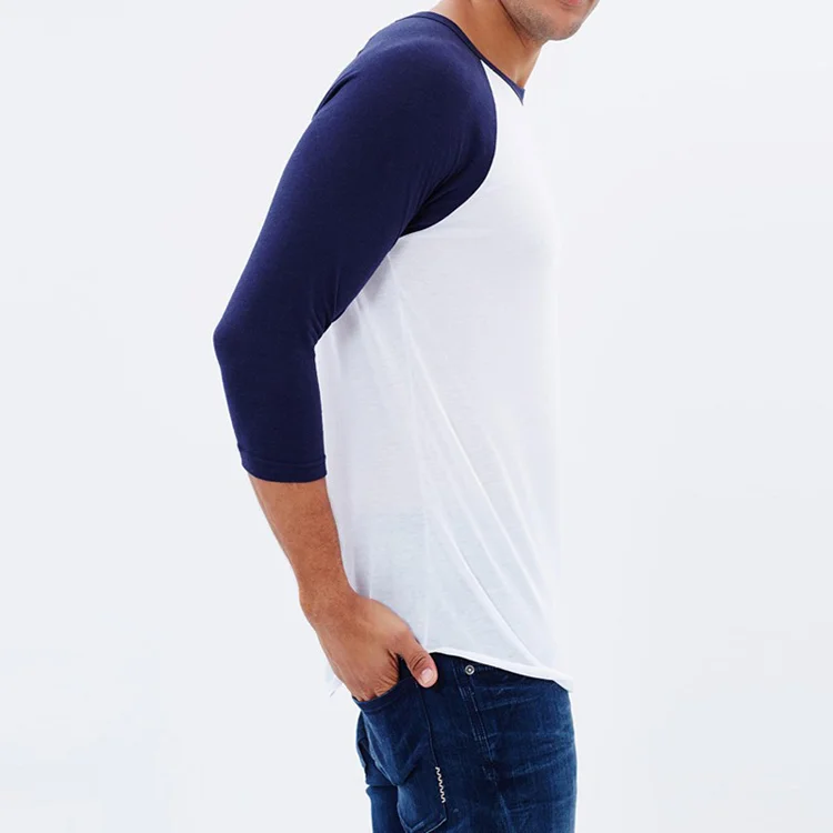 Maxgarment High Quality Wholesale Price 60% Cotton 40% Polyester Men Oem 3/4 Sleeve Baseball T Shirt