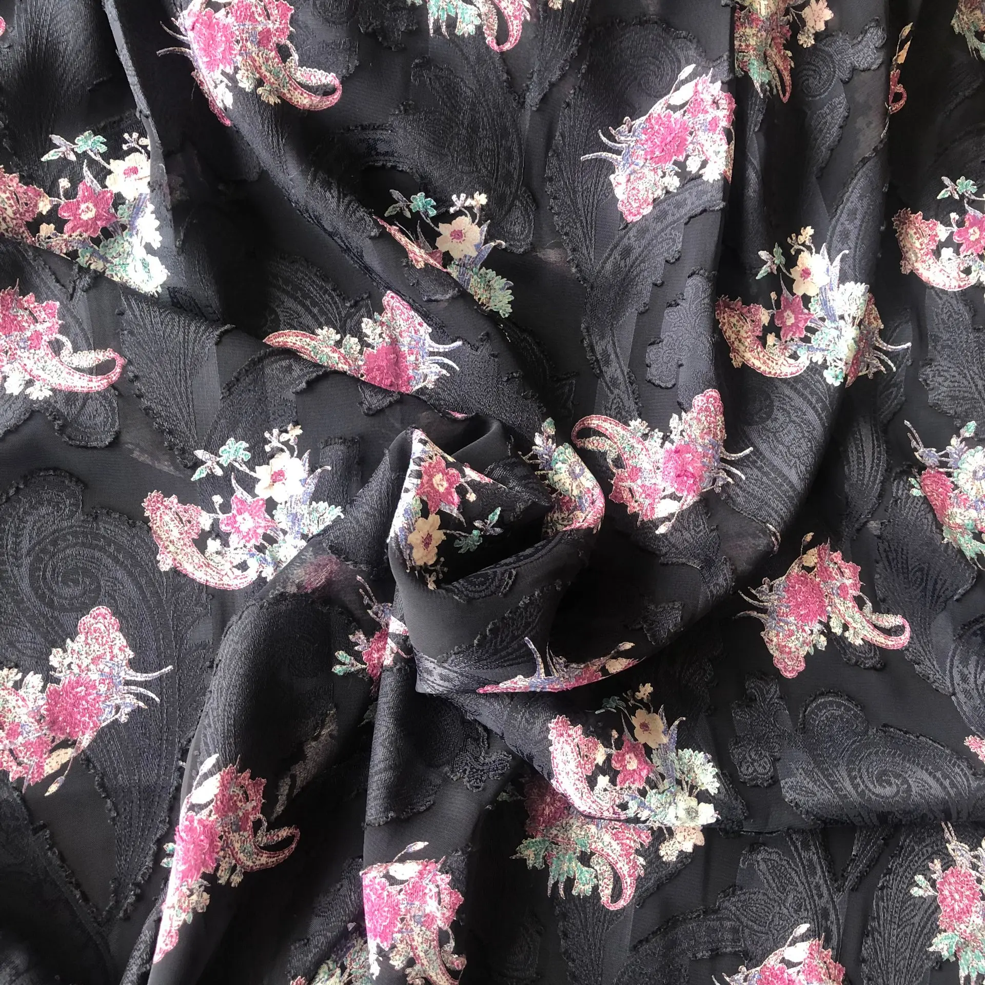 100% Jacquard Polyester Digital Printed Chiffon Shirt Dress Clothing Fabric Brocade Jacquard Woven EN Rohs Printed Saree 100GSM