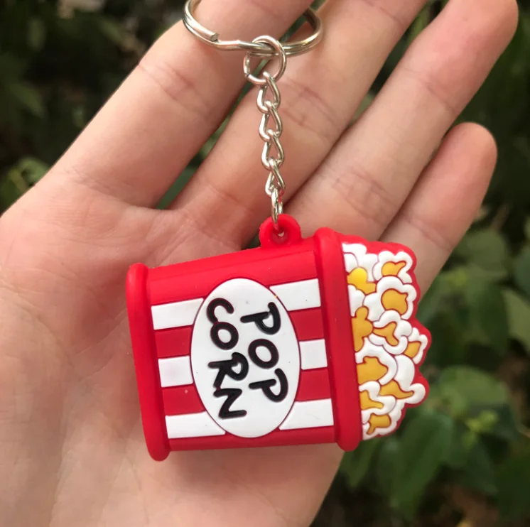 Cute Bubble Tea milk Pendant Keychains PVC Rubber Dolls Gifts Car Schoolbag Hamburger French fries popcorn keyring  Accessories