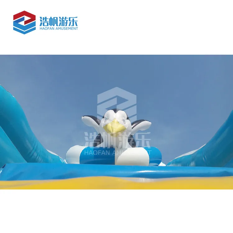 Factory Price Ocean World Themed Penguin Inflatable Water Slide Double Lane With Cover Pool For Summer Holiday