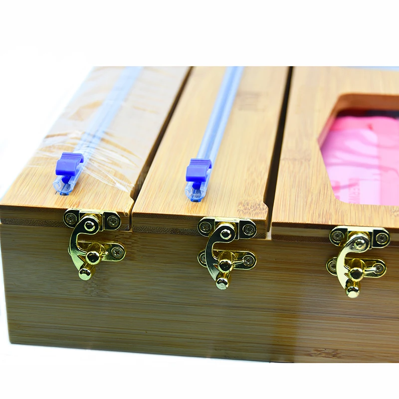 Openable Removable Top Lids Ziplock Storage Bag Holders Dispenser Bamboo Bag Storage Organizer for Kitchen Drawer