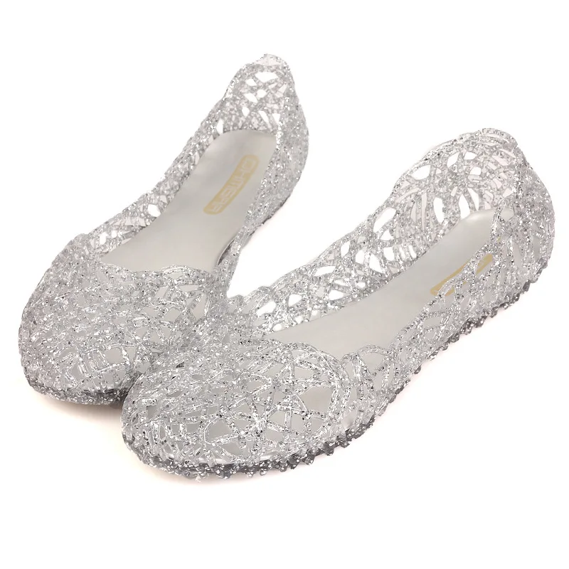 2022 summer latest women jelly shoes ladies PVC plastic bling pink gold wholesale shoes lady transparent jelly sandals