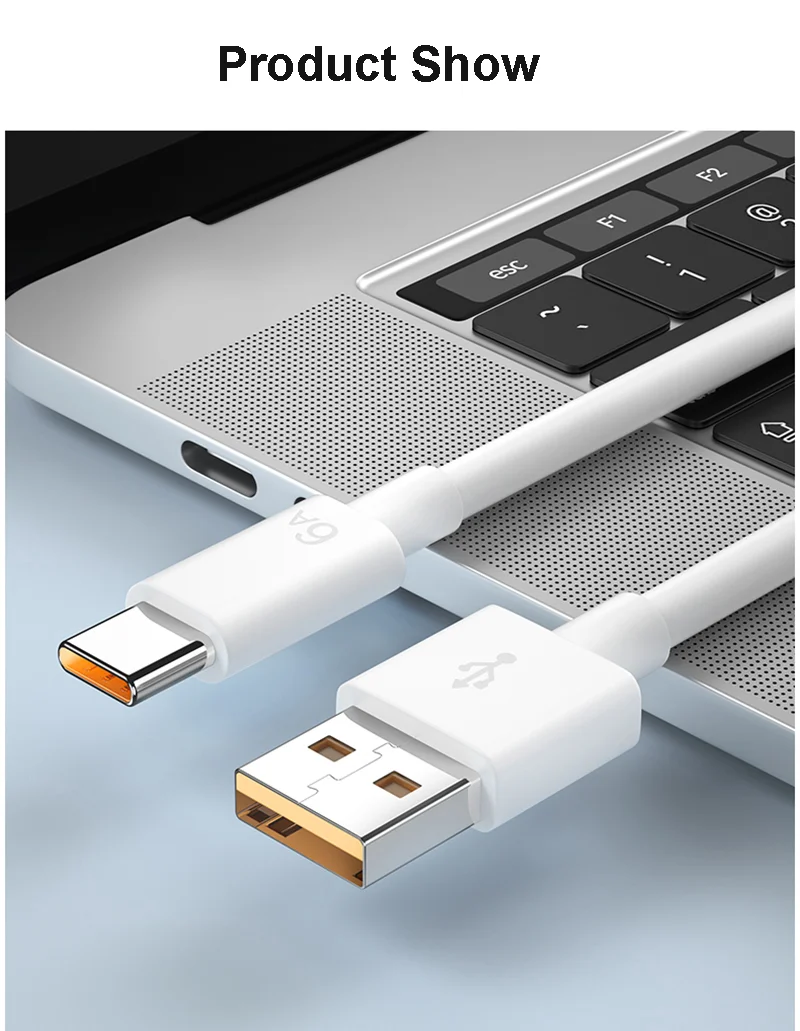 New trending 6A 66w  flash charging usb c charger cable for Samsung 65w Fast charging wire 6A cable data c type cable for huawei