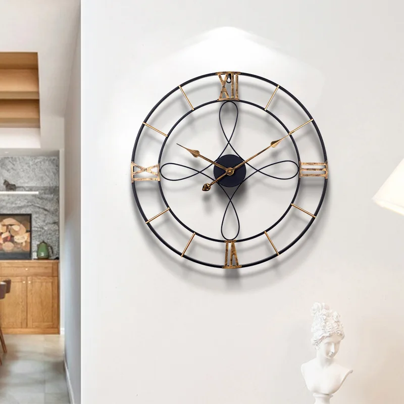NISEVEN Nordic Modern Metal Wall Clock Free Punching Simple Round Shape Wall Clock Roman Number For The Living Room Study