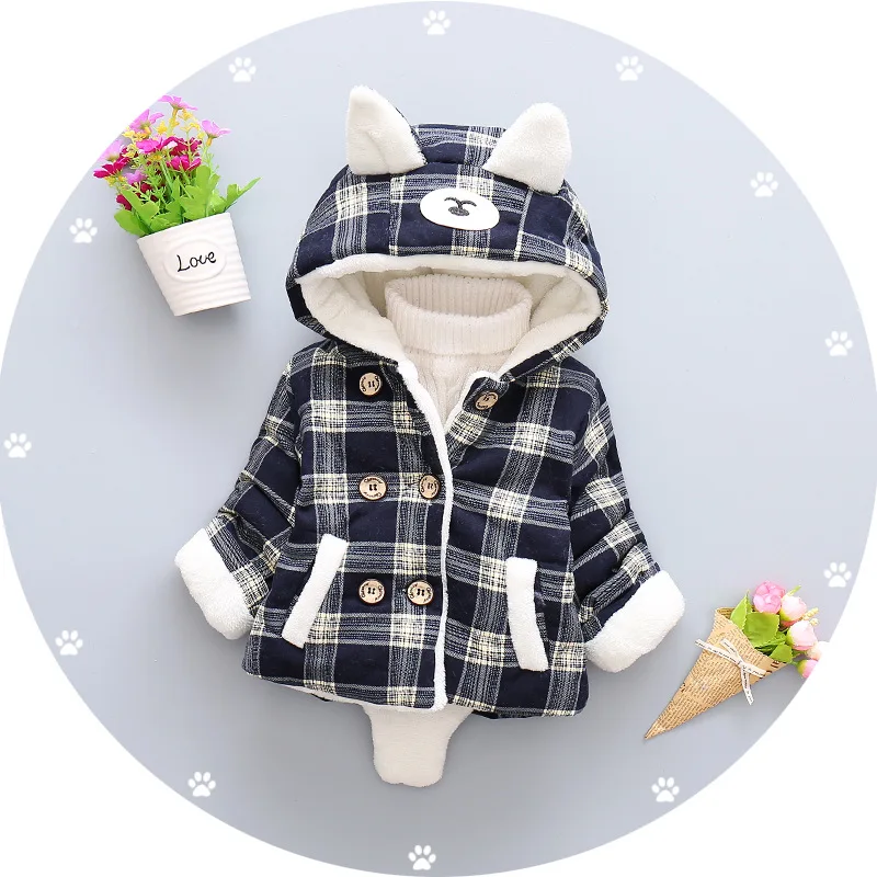 Unisex Baby Toddler Girls and Boys Fall Winter Fashionable Plaid  Coat Wind Hooded Jacket Kids Outerwear