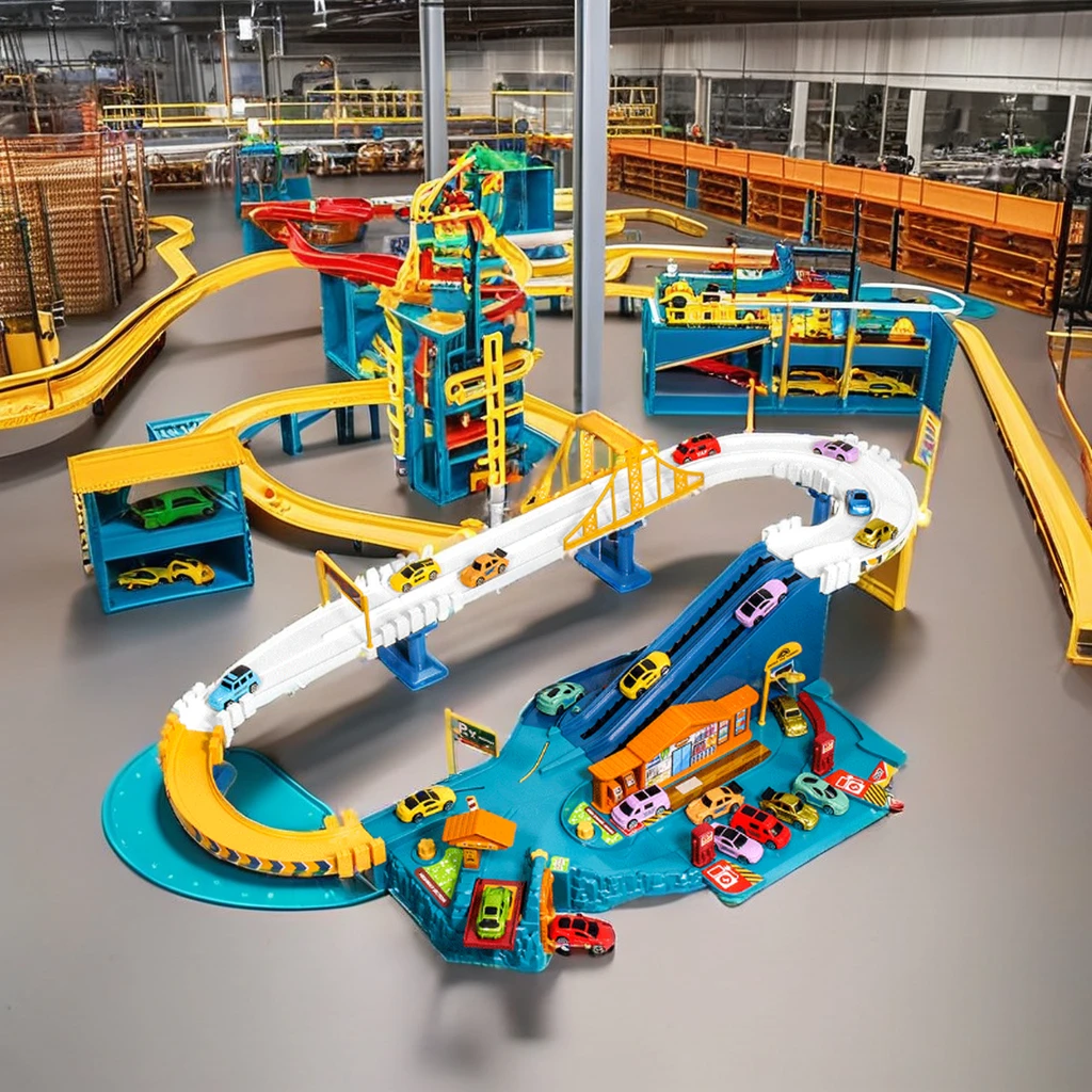 Ramp Track Adventure Rail Slot Vehicles Race Play Vehicle Track Set with 4 Mini Cars toys