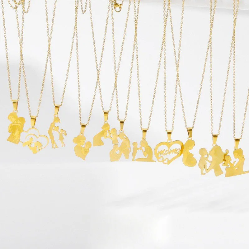Mothers Day Gift 18K Gold Plated Stainless Steel Jewelry Letter Mama Pendant Necklace Mom Family Baby Pregnant Necklaces