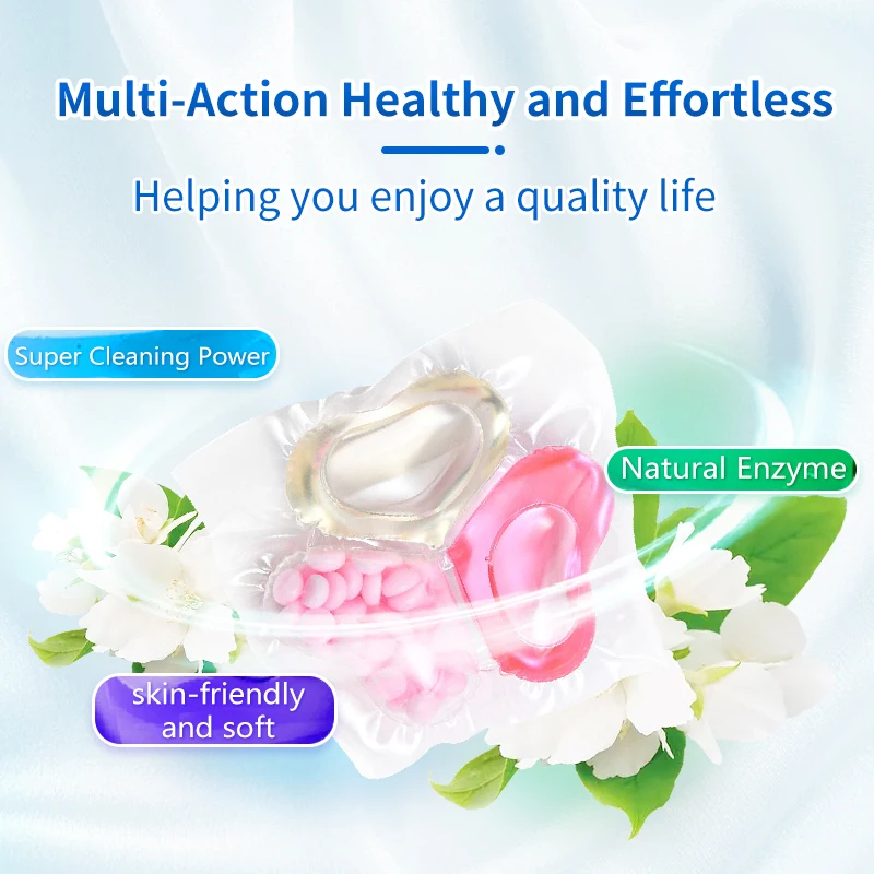 Berges Multi-functional Laundry Pods Fabric Detergent Liquid Detergnt Gel 75% actives Washing Capsules Biodegradable Packaging