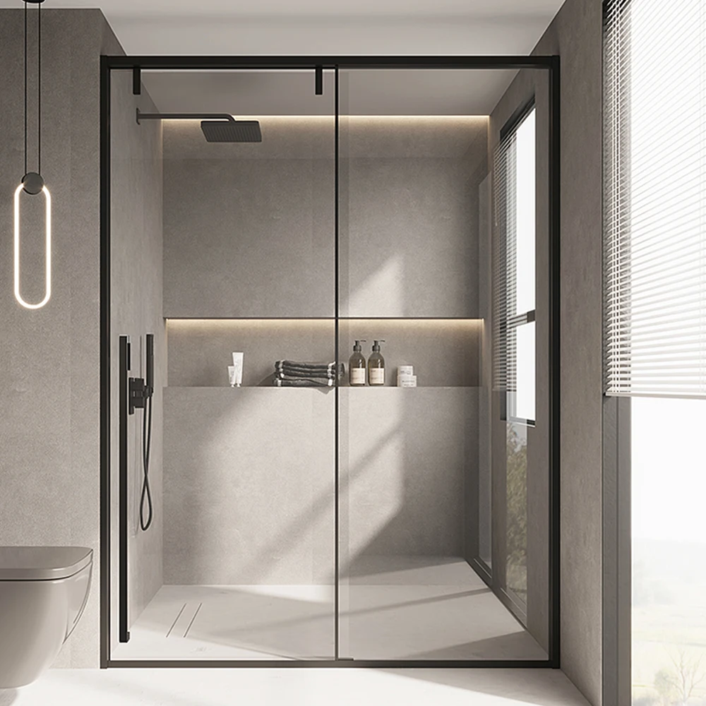 Cheap sliding black french tempered glass shower rooms door for bathroom shower enclosure